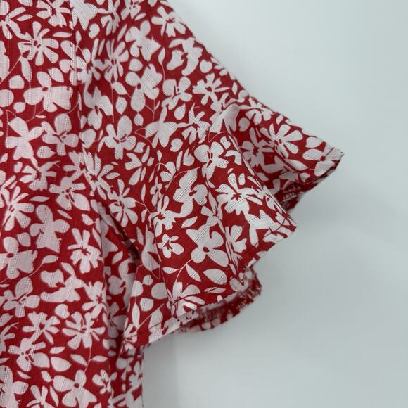 Pink Lily Red White Floral Mini Dress S Ruffle Hem Girly Feminine Garden Party - Picture 4 of 7